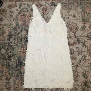 Maeve Textured Fringe Mini Dress – White (Size 0)